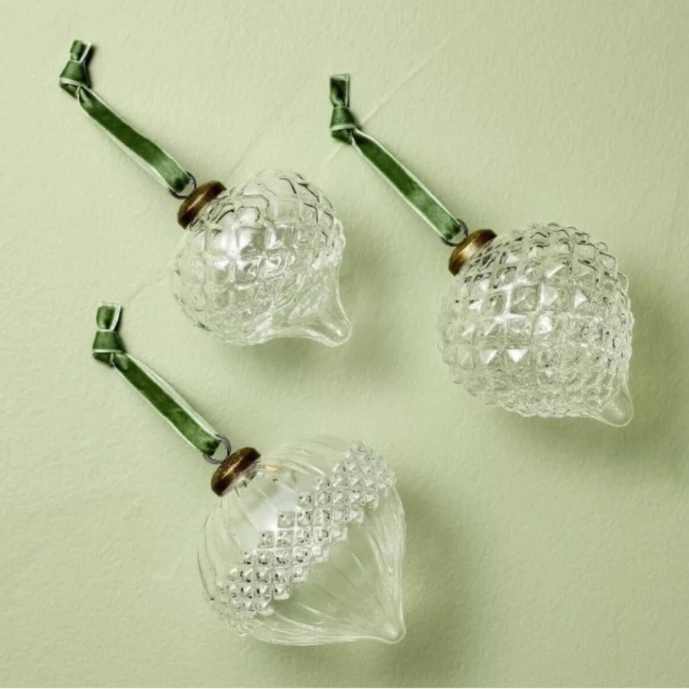 New Hearth & Hand Magnolia SET OF 3 Ornate Glass Bulb Christmas Tree Ornaments
